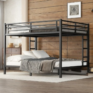 Metal Queen Over Queen Bunk Bed For Teens And Adults,Space Saving Noise Reduced No Box Spring Needed, Black