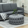 Round Ottoman Coffee Table With Velvet-feel Upholstery, Button Tufted Design And Padded Seat, Dark Gray