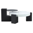 Modern Simple Double-Layer Round Coffee Table - Transparent Gray Glass Top With Black MDF L-Shaped Legs.The Detachable Design Can Make The Use Of Space More Flexible