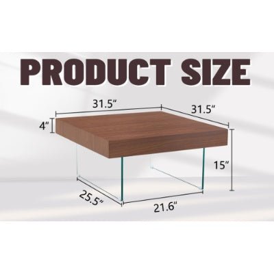 Natural Style Square MDF Coffee Table - 31.5x31.5 With Tempered Glass Legs.Density Board Sticker,Reinforced Glass