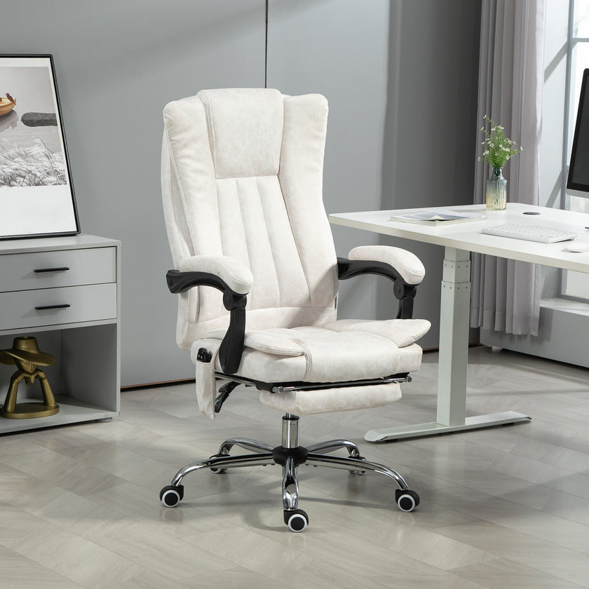 Massage Office Chair With 6 Points And Heat, Reclining Computer Chair With Adjustable Height And Footrest, White