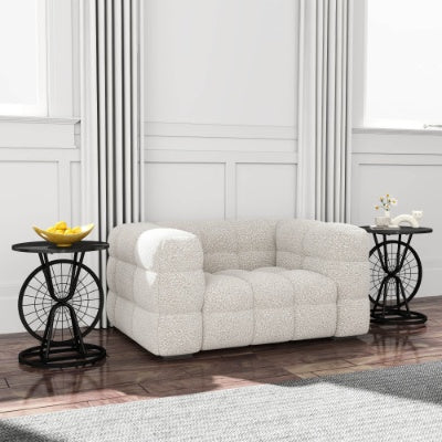 2 Piece Vintage Industrial Wheel Design Side Table, Round Accent Table With Metal Frame, Rustic Coffee Table For Living Room, Bedroom, And Office