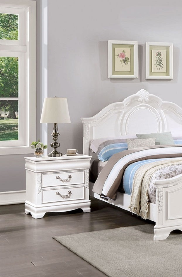 Classic White Color 1pc Nightstand Bedroom Furniture Solid Wood Nickel Hanging Pulls 2-Drawers Bedside Table