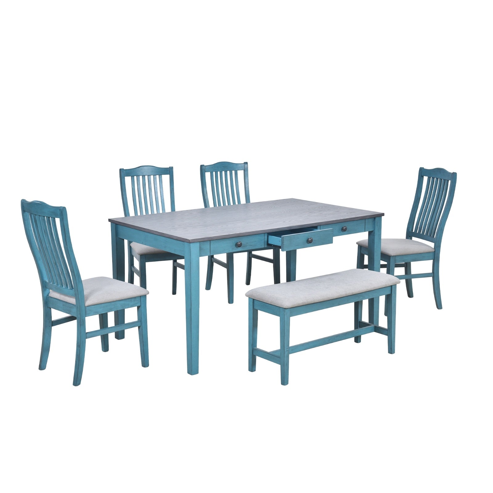 TOPMAX Mid-Century 6-Piece Dining Set With Drawer & Upholstered Chairs
