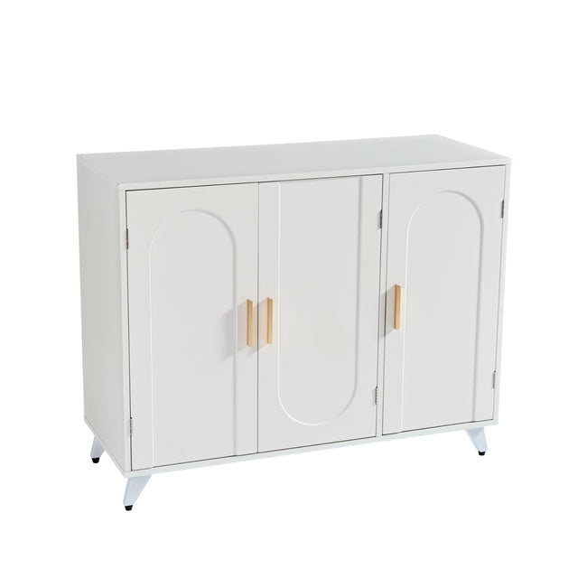 Sideboard Buffet Cabinet With 3 Doors And Removable Shelves, For Living Room, Dining Room, Ivory Whi