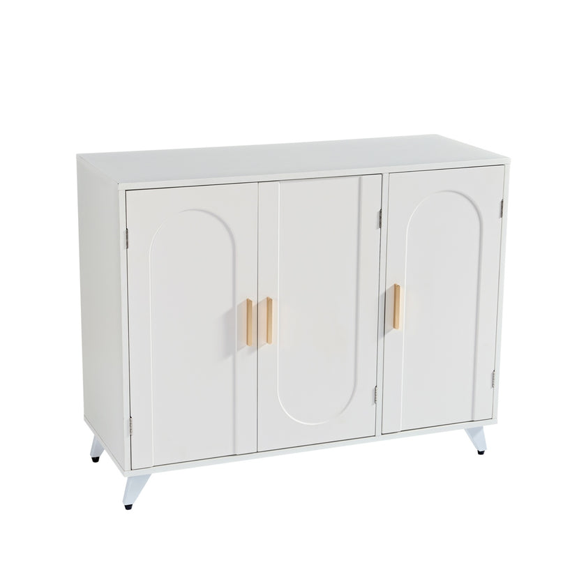 Sideboard Buffet Cabinet With 3 Doors And Removable Shelves, For Living Room, Dining Room, Ivory Whi