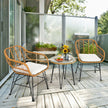 3 Pieces Rattan Furniture Set With Cushioned Chair Table