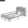 Wood Twin Size Platform Bed With Built-in LED Light, Storage Headboard And Guardrail, Antique Grey