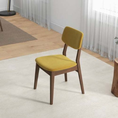 Carlos Dark Yellow Velvet Solid Back Side Chair  Set Of 2  Kitchen Living Room Padded Chairs Armless Design With Solid Wood Legs