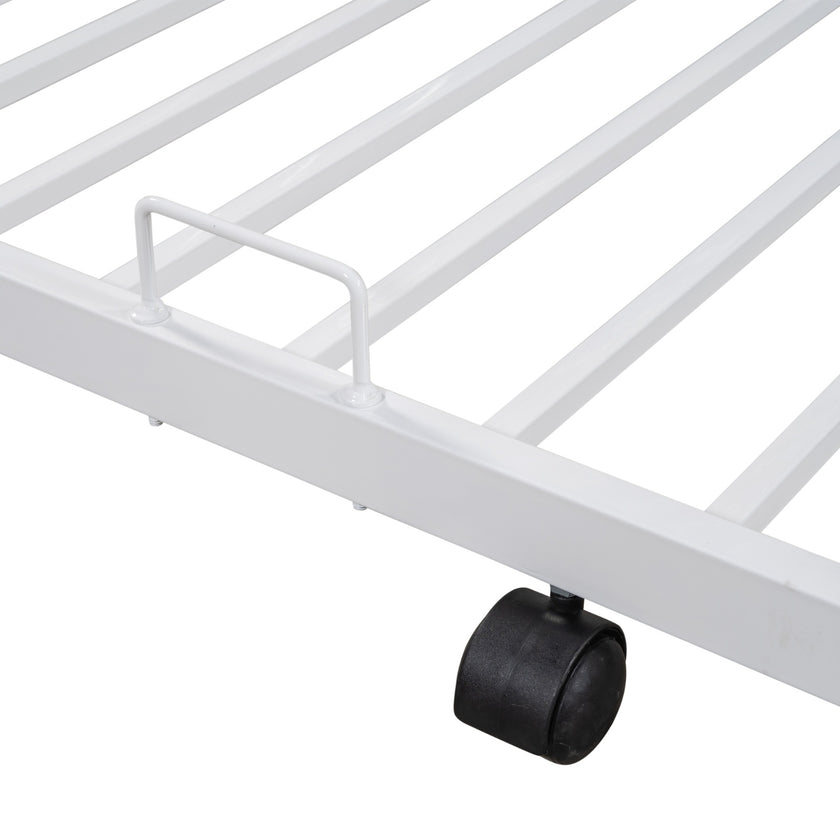 Metal Twin Over Full Bunk Bed With Trundle, Heavy-Duty, Noise Reduced, Guardrail