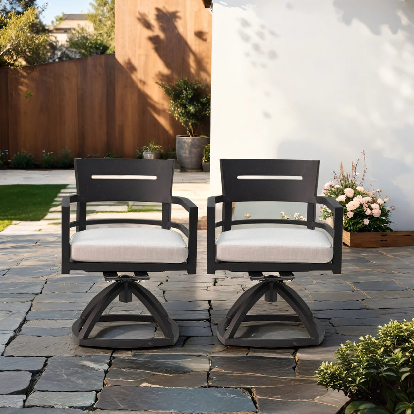 Outdoor Patio Aluminum Swivel Rocker 2PCS With Outdoor-grade Sunbrella Fabric Cushions, Ember Black