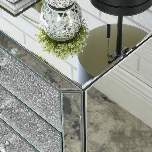 W 22 X D 16.5 X H26.4 Elegant Mirror Three Drawer Cabinet, Drawer Inlaid With Diamond Glass Mirror Three Drawer Cabinet, Suitable For Corridor, Living Room, Corner, Bedroom, Sofa