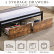 Full Size Bed Frame With Storage Headboard And 2 Drawers, LED Lights Bed With Charging Station, Metal Platform Bed No Noise