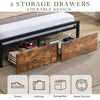 Full Size Bed Frame With Storage Headboard And 2 Drawers, LED Lights Bed With Charging Station, Metal Platform Bed No Noise
