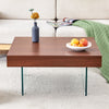 Walnut Colored Square MDF Coffee Table  31.5x31.5 With Tempered Glass Legs.Density Board Sticker,Reinforced Glass Legs.Walnut Colored Texture Sticker