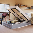 Full Size Bed Frame With Gas Lift Storage Bed With Modern Wingback Headboard, USB