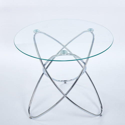 Dining Table With Chrome Metal Leg And Tempered Glass,Modern Space Saving Kitchen Table For Living Room,chrome Color Metal Legs