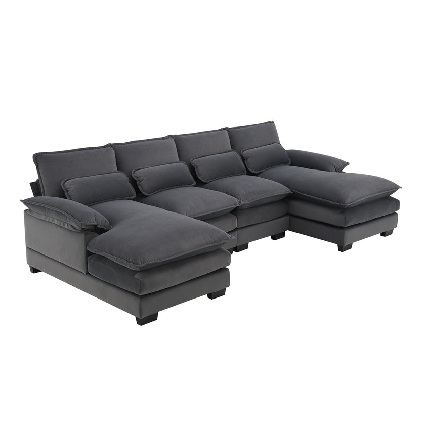 New Modern U-shaped Sectional Sofa, 6-Seat With Waist Pillows 109.8 55.9