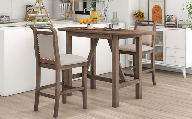 TOPMAX 3-Piece Wood Counter Height Dining Set With 2 Upholstered Chairs