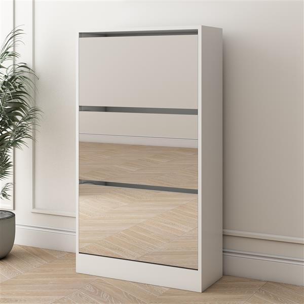 Narrow Shoe Storage Cabinet With Mirror