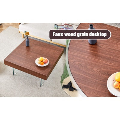 Natural Style Square MDF Coffee Table - 31.5x31.5 With Tempered Glass Legs.Density Board Sticker,Reinforced Glass