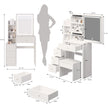 Small Size Left Bedside Cabinet Vanity Table   Cushioned Stool, Extra Large Touch Control Sliding LE