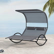 Outdoor Dual Rocker Sunbed 2-Person Canopied Patio Lounger With Detachable Headrests