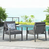 Gray Aluminum Lounge Chair With Sleek Rope Accents And Comfortable Cushions, Perfect For Modern Outdoor And Indoor Spaces