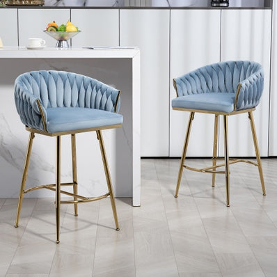 26 Counter Height Bar Stools Velvet Kitchen Island Counter Bar Stool With Hand- Wave Back,golden Chromed Base And Footrest