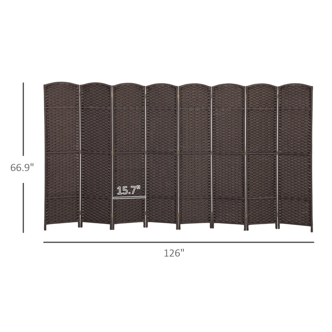 Folding Room Divider Screen 8 Panel 5.6 ' Tall Privacy Screen Freestanding Room Partition for Home Office, Brown
