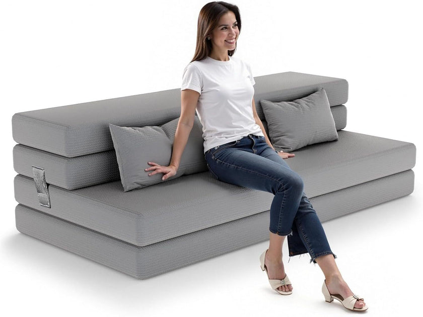 Single Bed Foldable Mattress,  Folding Mattress Upper Sofa Mattress, Double Folding Memory Foam Folding Sofa Bed For Camping, Flooring, Travel, Guests, RV, Washable Cover And Easy S