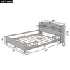Wood Full Size Platform Bed With Built-in LED Light, Storage Headboard And Guardrail, Antique Grey