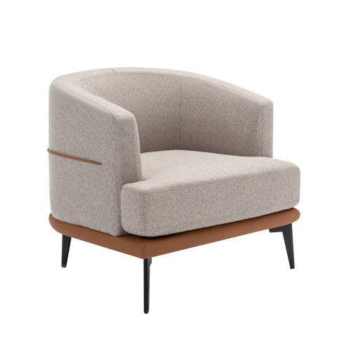 Modern Two-tone Barrel Fabric Chair, Upholstered Round Armchair For Living Room Bedroom Reading Room, Burnt Orange