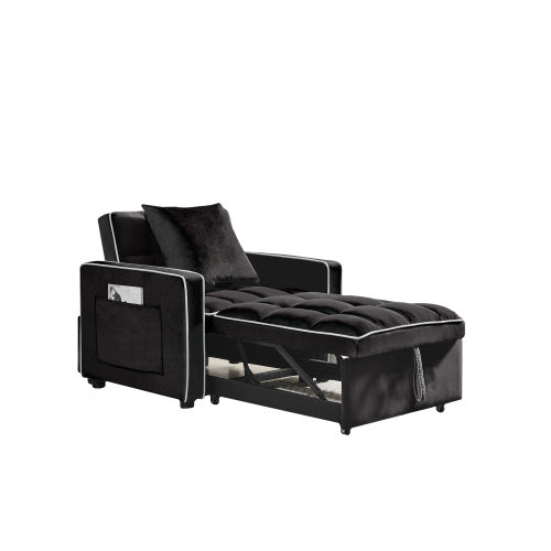 Three-in  One Sofa Bed Chair Folding Sofa Bed Adjustable Back Into A Sofa Recliner Single Bed  Modern Chair Bed Berth Black