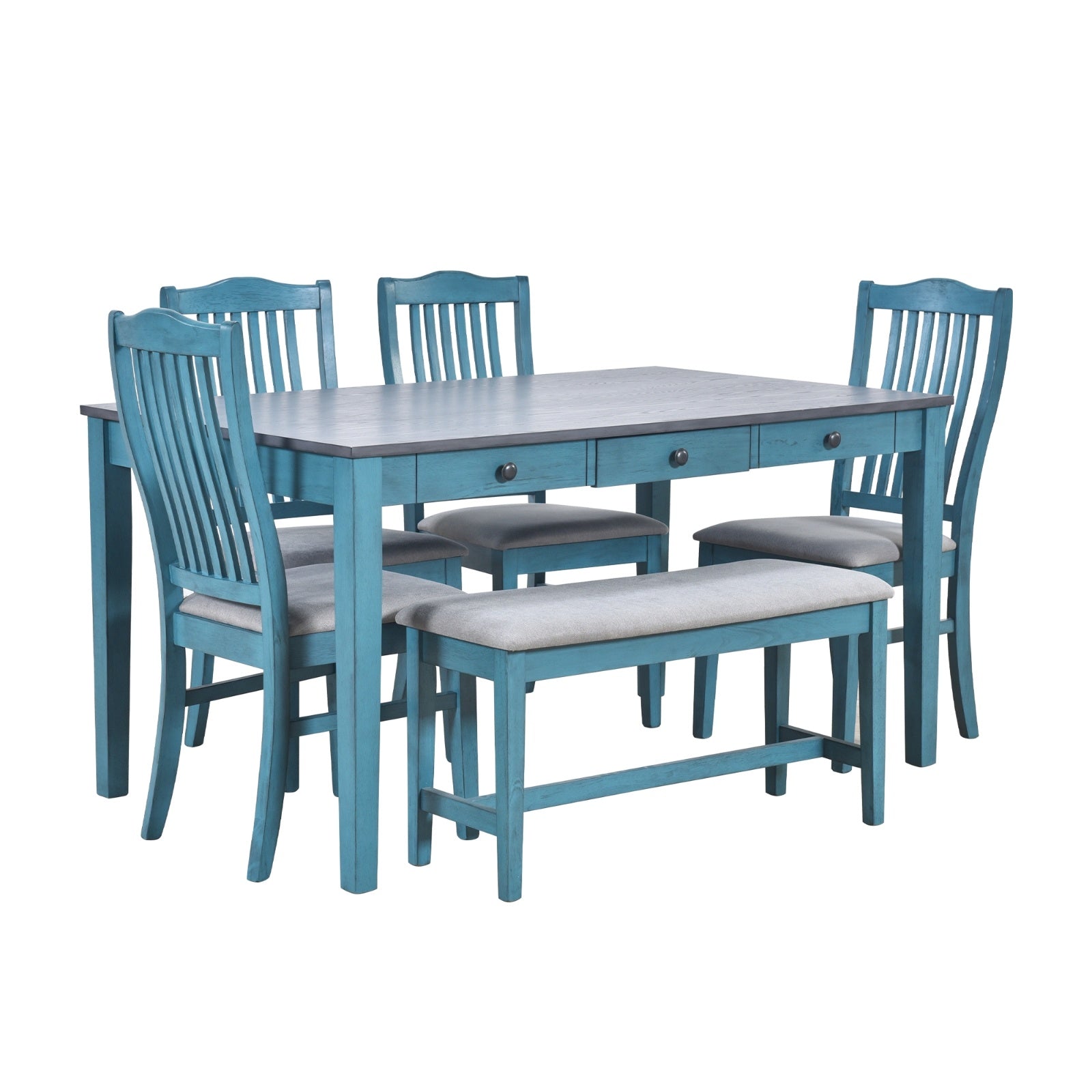 TOPMAX Mid-Century 6-Piece Dining Set With Drawer & Upholstered Chairs