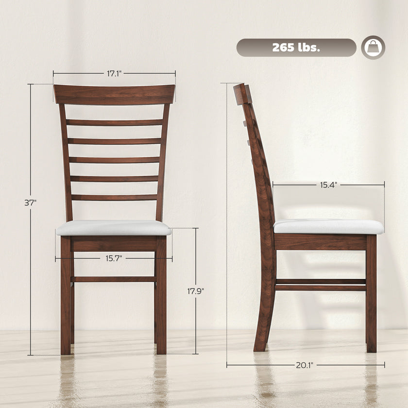 Wooden Dining Chairs Set Of 4, Farmhouse Upholstered Kitchen Chairs With Rubber Wood Frame, Dark Brown And Beige