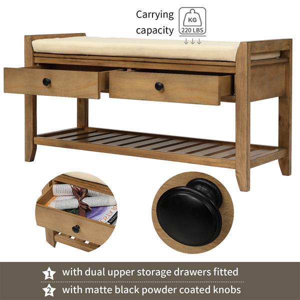 Shoe Rack With Padded Seat And Drawers, Multi-purpose Entrance Storage Bench - Old Pine