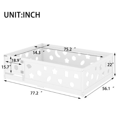 Full Size Floor Bed With Heightened Safety Guardrails And Door, Solid Wood Bedframe With Rails For Girls, Boys, Teens, Child Bedroom, Kids Playroom, No Slats Included, White