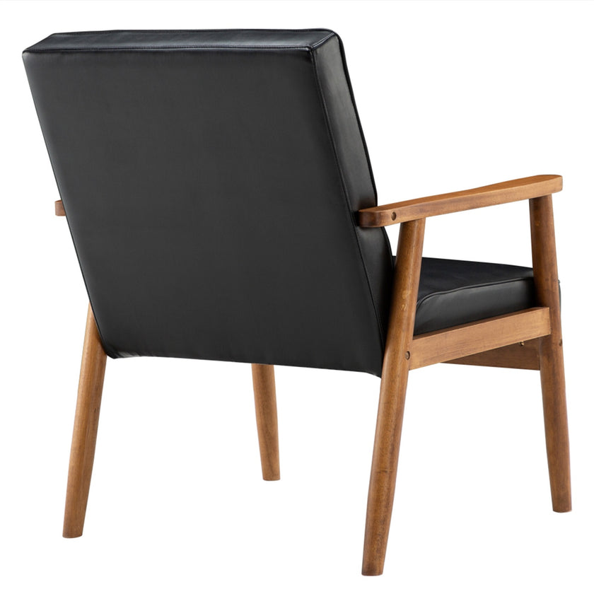 Vintage Modern Wooden Armchair In Black PU