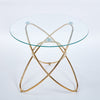 Dining Table With Golden Metal Leg And Tempered Glass,Modern Space Saving Kitchen Table For Living Room,golden Color Metal Legs