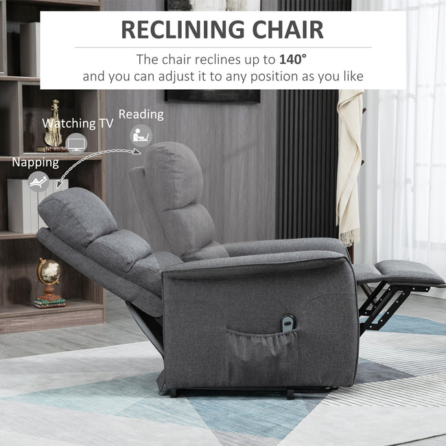Power Lift Assist Recliner Chair For Elderly, Linen Fabric, Remote Control, Electric Sofa, Gray