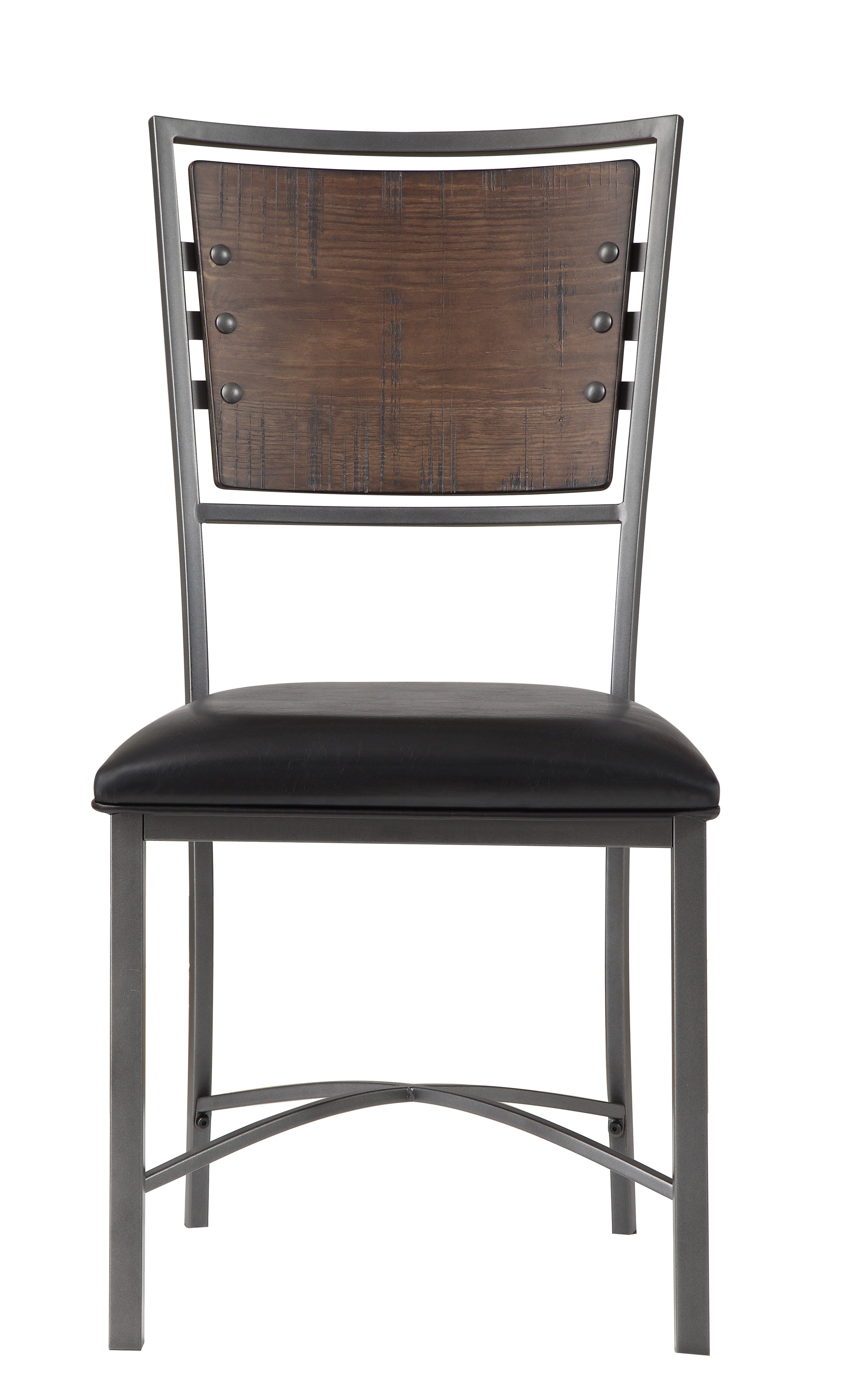 Industrial Style Metal Frame Chairs Set Of 2, Faux Leather Seat Burnished Brown Finish And Gray Metal Finish Rustic Style Dining Kitchen Furniture