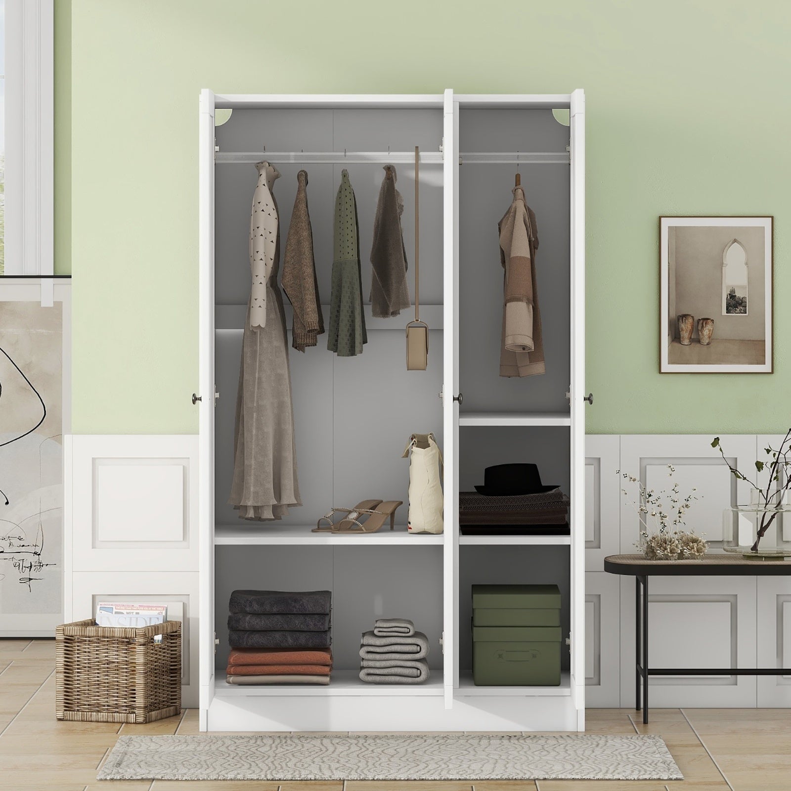 K&K Kitchen Island With Trash Can Storage Cabinet, Kitchen Cart With Drop Leaf, Spice Rack, Towel Ra