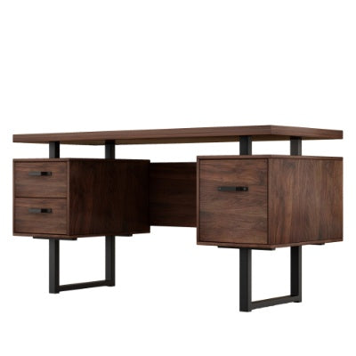 Home Office Computer Desk With Drawers Hanging Letter-size Files, 59 Inch Writing Study Table With Drawers