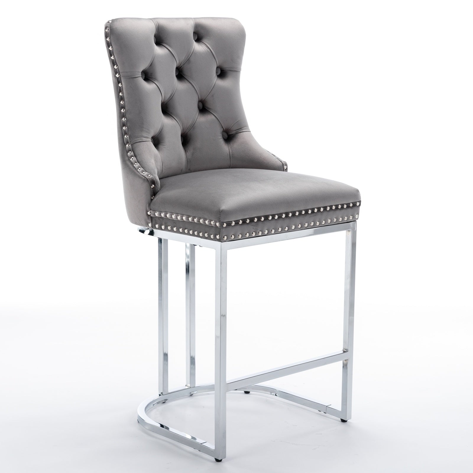 26 Velvet Bar Stools Set Of 2, Counter Height With Button Back  Rivet Trim