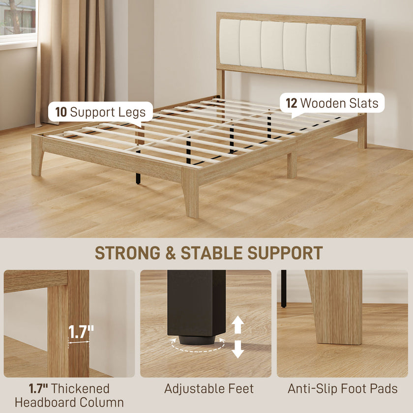 Full Bed Frame With Headboard Full Size Platform Bed Frame With Wooden Slats No Box Spring Needed Easy Assembly Oak