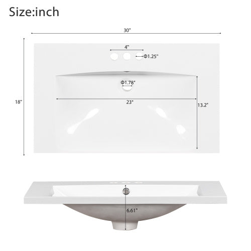 30'' Bathroom Vanity With Resin Sink Combo,Solid Wood Frame Bathroom Storage Cabinet, Freestanding Vanity Set With 3 Drawers& Soft Closing Doors