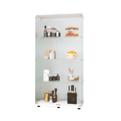 Wo-door Glass Display Cabinet 4 Shelves With Door, Floor Standing Curio Bookshelf For Living Room Bedroom Office, 64.7x31.7x14.3, White