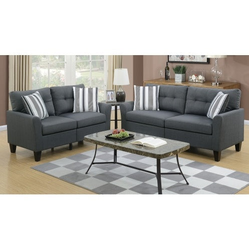 Living Room Furniture 2pc Sofa Set Sofa And Loveseat Charcoal Glossy Polyfiber Plywood Solid Pine