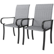 Set Of 4 Outdoor Wicker Dining Chairs With Armrest, Steel Frame, High Back And Deep Seating, Gray